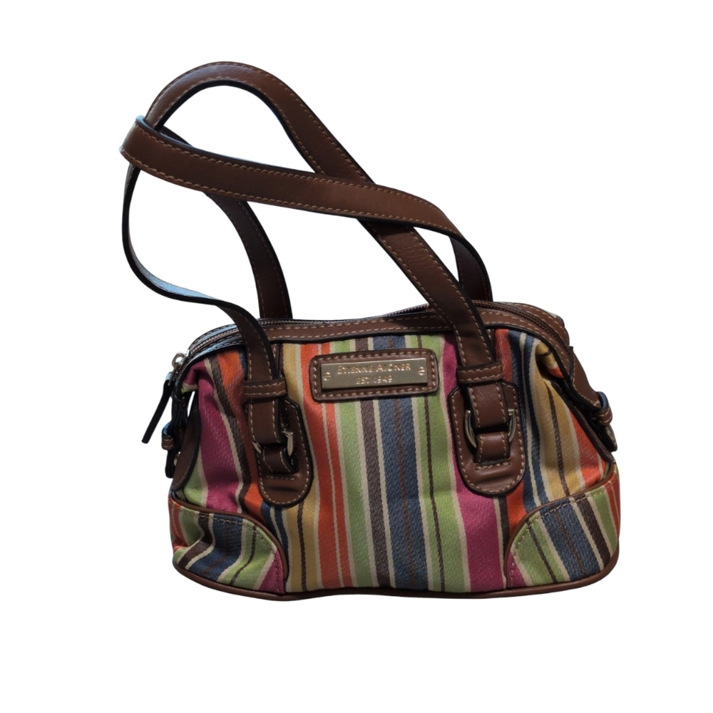 Etienne Aigner Vintage Striped Canvas Shoulder Bag faux Leather Trim Y2K Boho - Picture 8 of 9